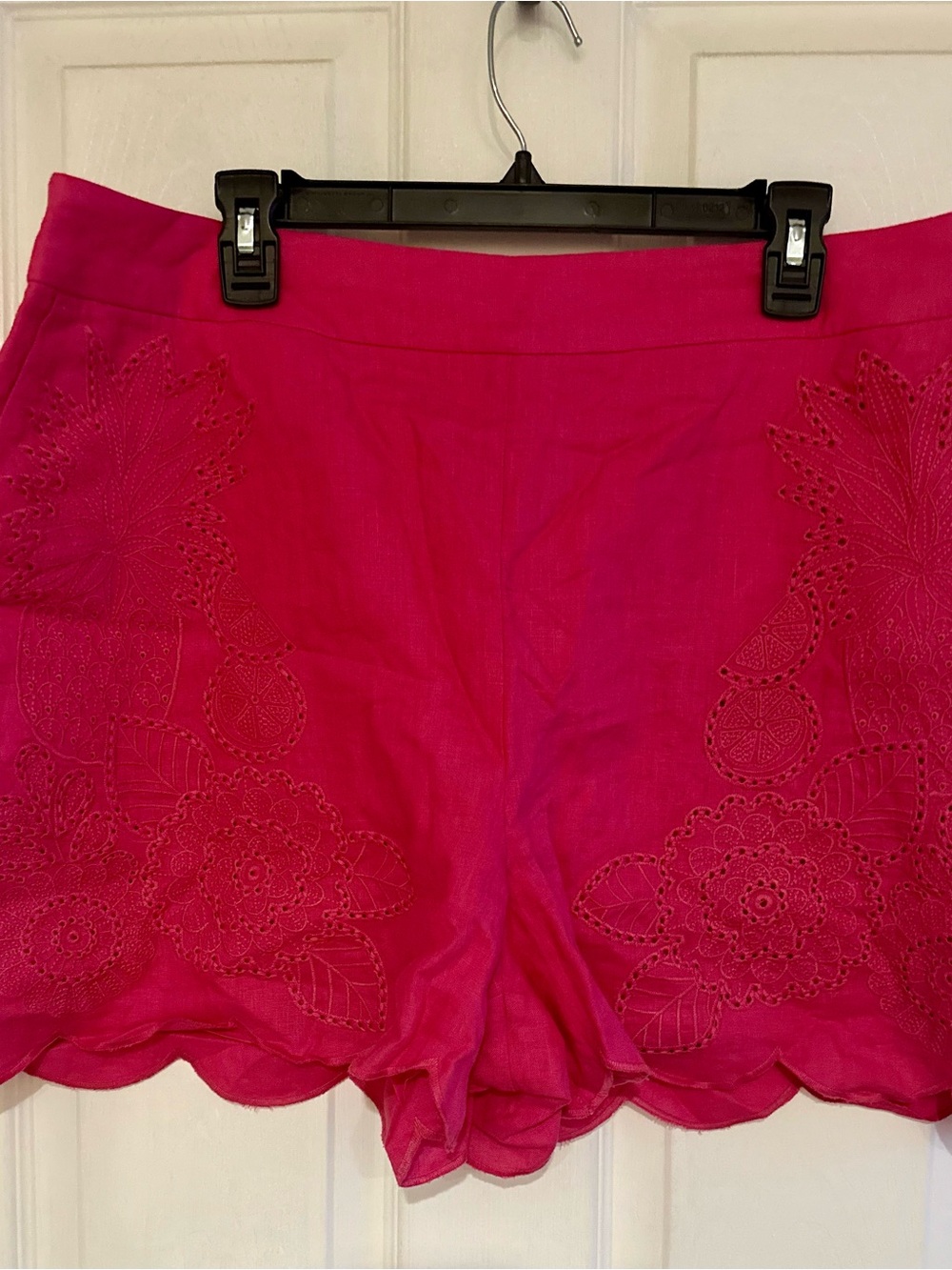 Boden Hot Pink Scalloped Embroidered High-Waist Shorts